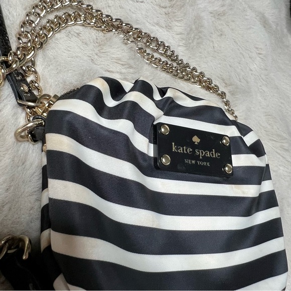 Kate Spade Black White Stripe Satin Crossbody Bag Chain Strap Small Purse - Picture 11 of 15